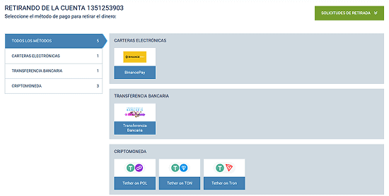 Elegir un método de retiro en 1xBet